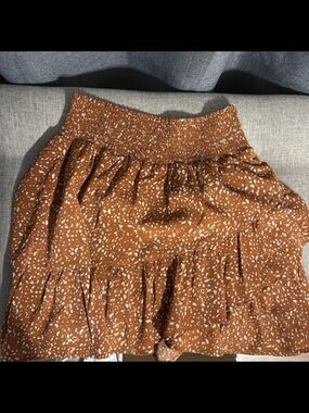 Brown Speckled Ruffle Mini Skirt